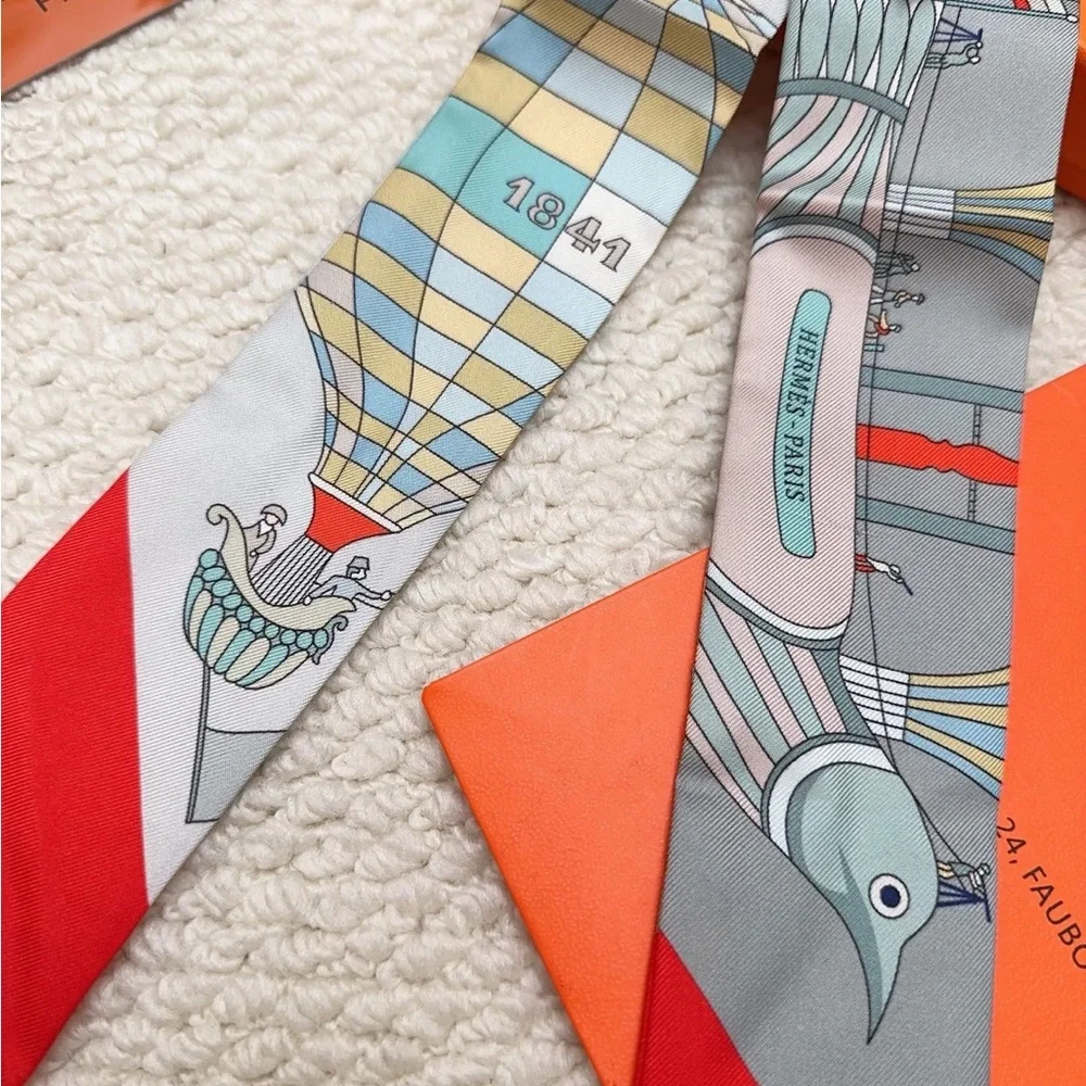 🍊 HERMÈS New Twilly Scarf "Dream of Soaring" Silk - Picture 9 of 9